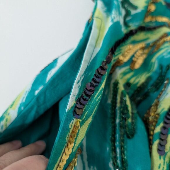 NEW Bernardo Palm Tree Skirt Womens Size XL Blue Sequins 100% Cotton Tropical - Picture 4 of 14